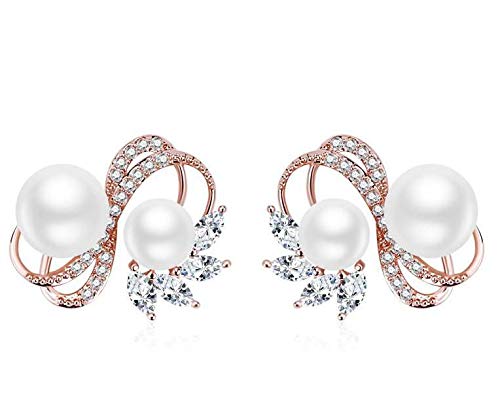 ZMC Women's Rose Gold Plated Alloy Austrian Crystals and Imitation Pearls Stud Earrings, Rose Gold/White freeshipping - ZMC STORE