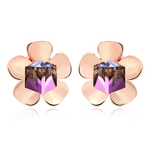 ZMC Women's Rose Gold Plated Alloy Swarovski Crystals Stud Earrings, Rose Gold/Light Purple - ZMC STORE