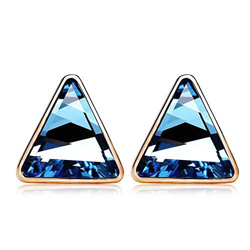 ZMC Women's 18K Gold Plated Alloy Swarovski and Austrian Crystals Stud Earrings, Gold/Ocean Blue - ZMC STORE