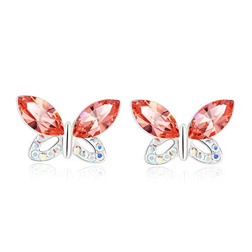 ZMC Women's Rhodium Plated Swarovski and Austrian Crystals Stud Earrings, Silver/Peach freeshipping - ZMC STORE