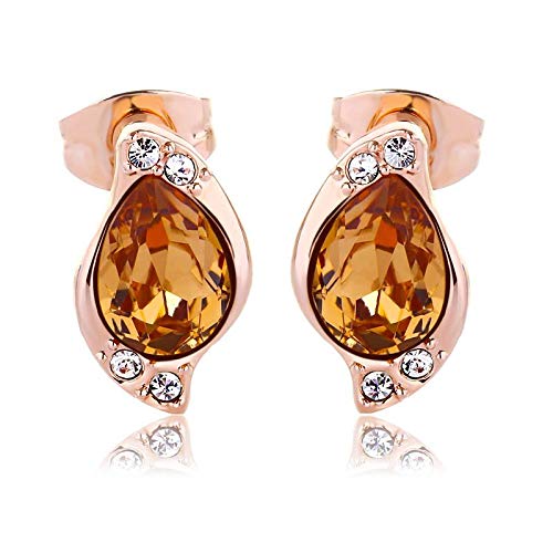 ZMC Women's Rose Gold Plated Alloy Swarovski and Austrian Crystals Stud Earrings, Rose Gold/Yellow - ZMC STORE