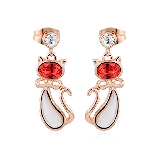 ZMC Women's Rose Gold Plated Alloy Swarovski Crystals, Austrian Crystals and Imitation Pearls Dangle Earrings, Rose Gold/Red - ZMC STORE