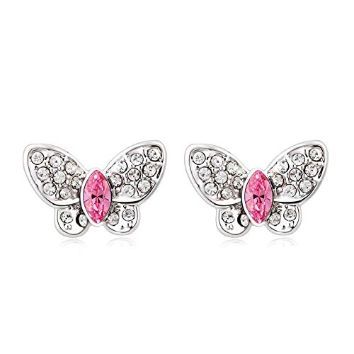 ZMC Women's Rhodium Plated Alloy Swarovski and Austrian Crystals Stud Earrings, Silver/Hot Pink freeshipping - ZMC STORE