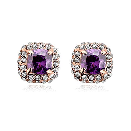 ZMC Women's Rose Gold Plated Alloy Swarovski and Austrian Crystals Stud Earrings, Rose Gold/Purple Velvet - ZMC STORE