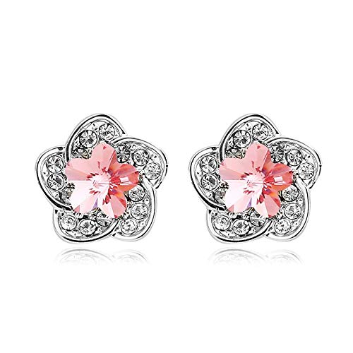 ZMC Women's Rhodium Plated Swarovski and Austrian Crystals Stud Earrings, Silver/Light Rose freeshipping - ZMC STORE