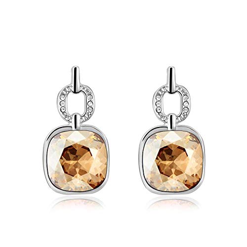 ZMC Women's Rhodium Plated Swarovski and Austrian Crystals Drop Earrings, Silver/Champagne freeshipping - ZMC STORE