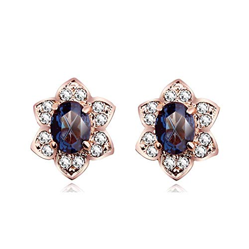 ZMC Women's Rose Gold Plated Alloy Swarovski and Austrian Crystals Stud Earrings, Rose Gold/Blue Black - ZMC STORE