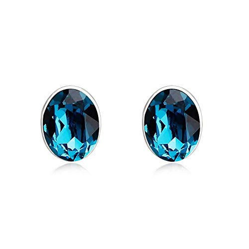 ZMC Women's Rhodium Plated Alloy Swarovski Crystals Stud Earrings, Silver/Ocean Blue freeshipping - ZMC STORE