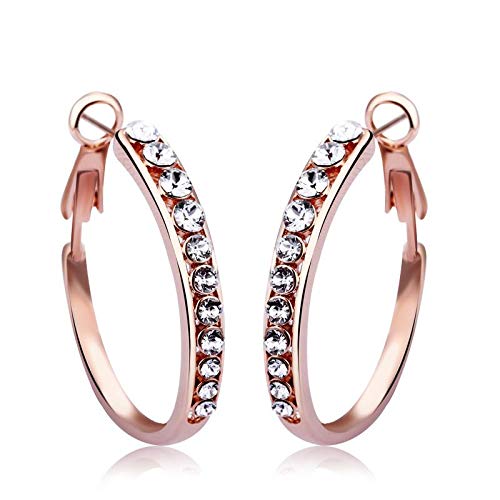 ZMC Women's Rose Gold Plated Alloy Austrian Crystals Hoop Earrings, Rose Gold/White freeshipping - ZMC STORE