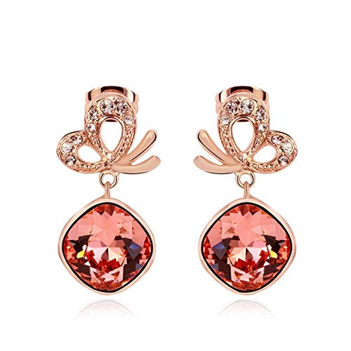 ZMC Women's Rose Gold Plated Swarovski and Austrian Crystals Drop Earrings, Rose Gold/Peach - ZMC STORE