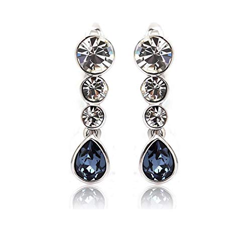 ZMC Women's Rhodium Plated Alloy Swarovski Crystals Dangle Earrings, Silver/Blue Black freeshipping - ZMC STORE