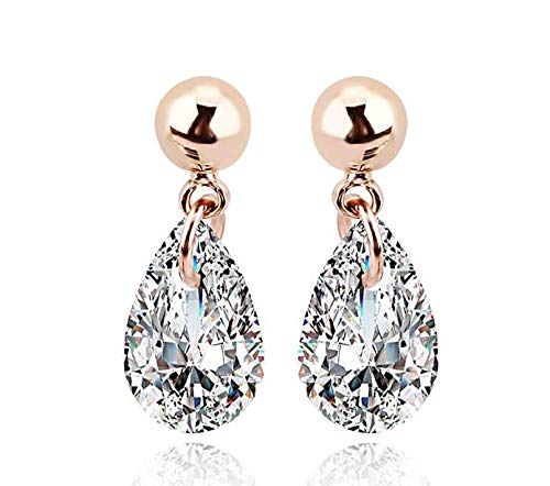 ZMC Women's Rose Gold Plated Swarovski Crystals Dangle Earrings, Rose Gold/White - ZMC STORE