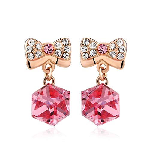 ZMC Women's Rose Gold Plated Alloy Swarovski and Austrian Crystals Drop Earrings, Rose Gold/Light Rose - ZMC STORE