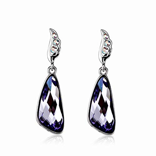 ZMC Women's Rhodium Plated Alloy Swarovski and Austrian Crystals Drop Earrings, Silver/Tanzanite freeshipping - ZMC STORE