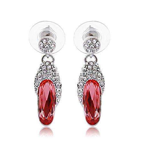 ZMC Women's Rhodium Plated Alloy Swarovski and Austrian Crystals Drop Earrings, Silver/Red freeshipping - ZMC STORE