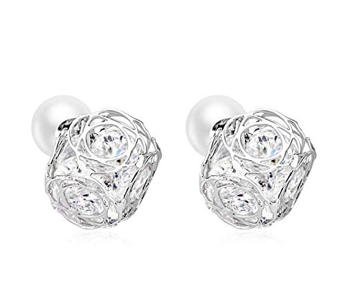 ZMC Women's Rhodium Plated Alloy Austrian Crystals Ball Earrings, Silver/White freeshipping - ZMC STORE