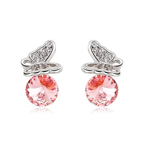 ZMC Women's Rhodium Plated Alloy Swarovski and Austrian Crystals Stud Earrings, Silver/Light Rose freeshipping - ZMC STORE