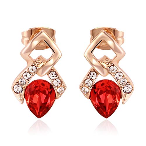 ZMC Women's Rose Gold Plated Alloy Swarovski and Austrian Crystals Stud Earrings, Rose Gold/Red - ZMC STORE