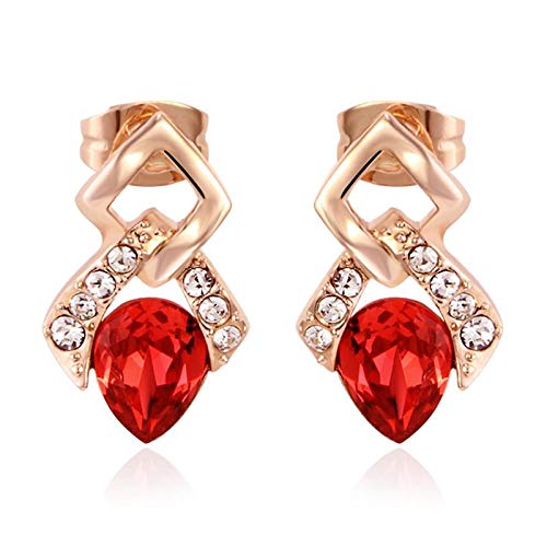 ZMC Women's Rose Gold Plated Alloy Swarovski and Austrian Crystals Stud Earrings, Rose Gold/Red - ZMC STORE