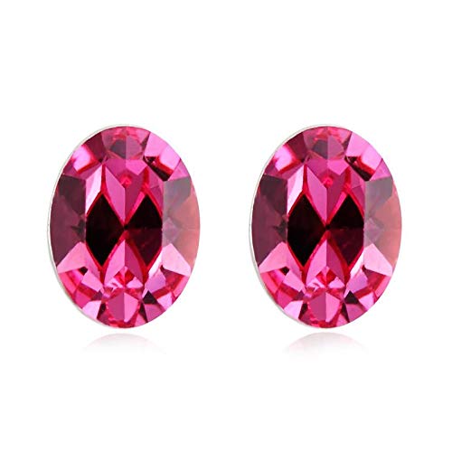 ZMC Women's Rhodium Plated Alloy Swarovski Crystals Stud Earrings, Silver/Hot Pink freeshipping - ZMC STORE