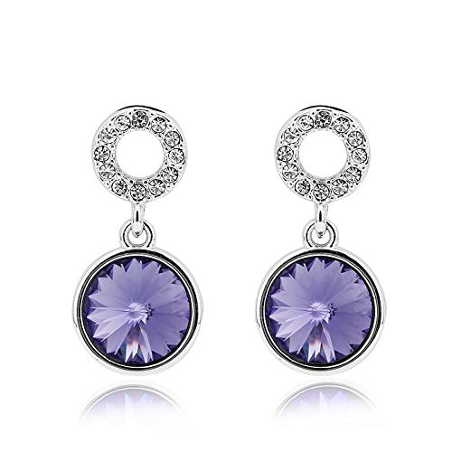 ZMC Women's Rhodium Plated Alloy Swarovski and Austrian Crystals Drop Earrings, Silver/Tanzanite freeshipping - ZMC STORE