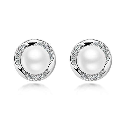 ZMC Women's Rhodium Plated Austrian Crystals and Imitation Pearls Stud Earrings, Silver/ freeshipping - ZMC STORE