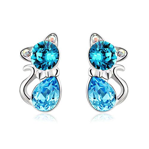 ZMC Women's Rhodium Plated Swarovski Crystals Stud Earrings, Silver/Ocean freeshipping - ZMC STORE