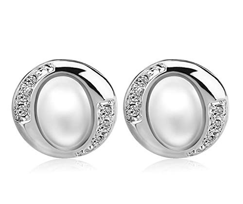 ZMC Women's Rhodium Plated Alloy Austrian Crystals and Imitation Pearls Stud Earrings, Silver/White freeshipping - ZMC STORE