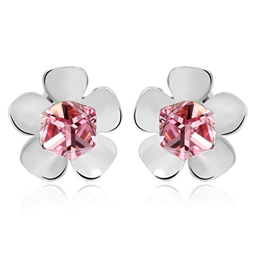 ZMC Women's Rhodium Plated Swarovski Crystals Stud Earrings, Silver/Light Rose freeshipping - ZMC STORE