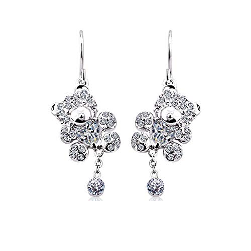 ZMC Women's Rhodium Plated Swarovski and Austrian Crystals Dangle Earrings, Silver/ freeshipping - ZMC STORE