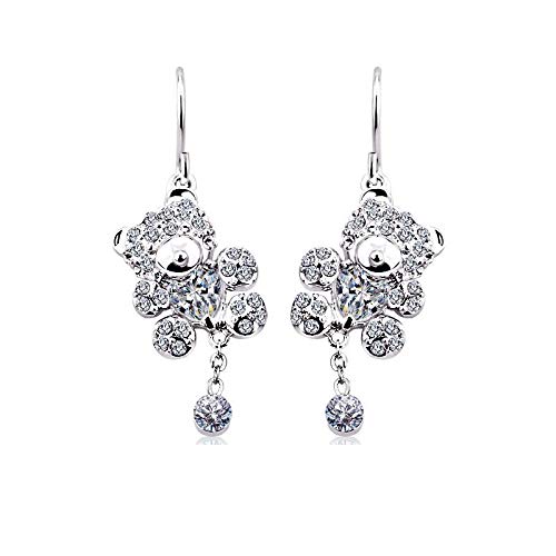 ZMC Women's Rhodium Plated Swarovski and Austrian Crystals Dangle Earrings, Silver/ freeshipping - ZMC STORE