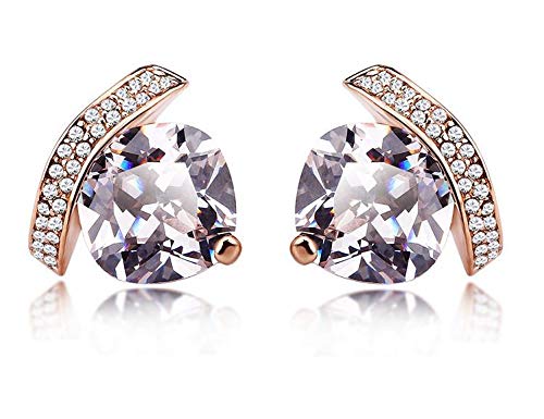 ZMC Women's Rose Gold Plated Alloy Swarovski and Austrian Crystals Stud Earrings, Rose Gold/White - ZMC STORE