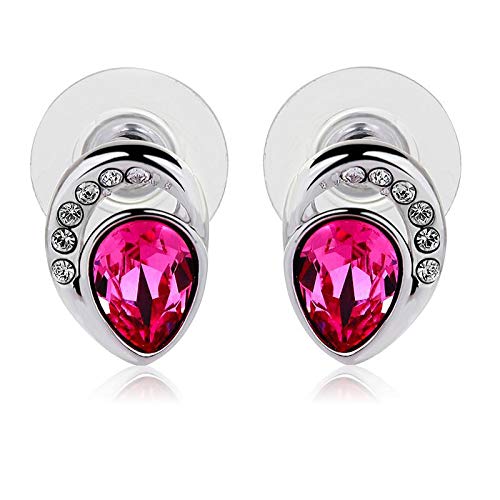 ZMC Women's Rhodium Plated Alloy Swarovski and Austrian Crystals Stud Earrings, Silver/Hot Pink freeshipping - ZMC STORE