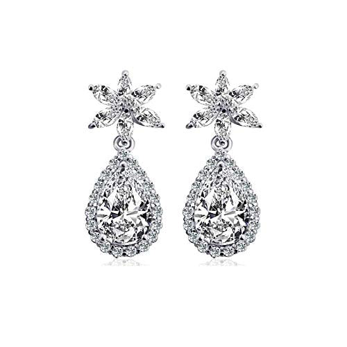 ZMC Women's Rhodium Plated Alloy Swarovski and Austrian Crystals Drop Earrings, Silver/White freeshipping - ZMC STORE