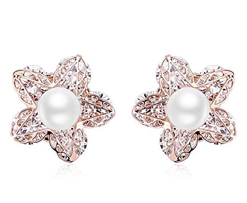 ZMC Women's Rose Gold Plated Alloy Austrian Crystals and Imitation Pearls Stud Earrings, Rose Gold/White freeshipping - ZMC STORE