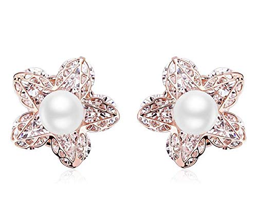 ZMC Women's Rose Gold Plated Alloy Austrian Crystals and Imitation Pearls Stud Earrings, Rose Gold/White freeshipping - ZMC STORE