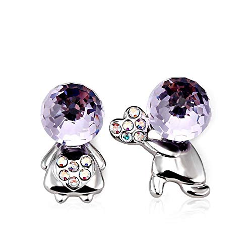 ZMC Women's Rhodium Plated Alloy Swarovski and Austrian Crystals Stud Earrings, Silver/Violet freeshipping - ZMC STORE