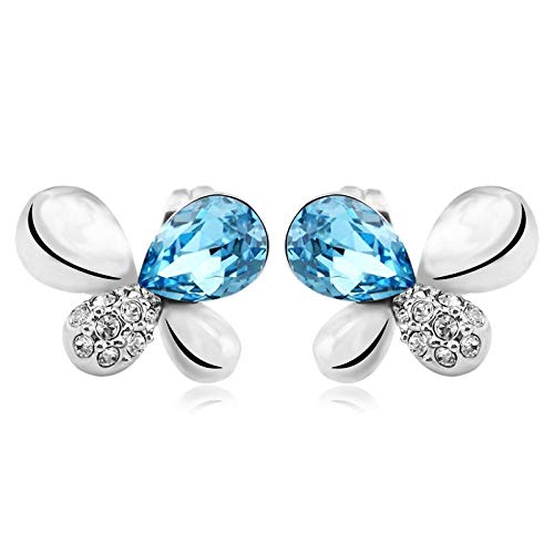 ZMC Women's Rhodium Plated Swarovski and Austrian Crystals Stud Earrings, Silver/Hot freeshipping - ZMC STORE