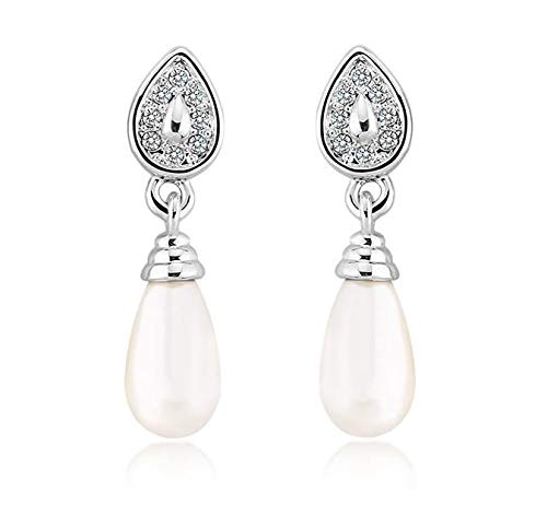 ZMC Women's Rhodium Plated Alloy Imitation Pearls Drop Earrings, Silver/White freeshipping - ZMC STORE