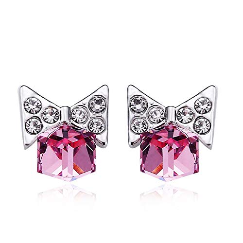 ZMC Women's Rhodium Plated Swarovski and Austrian Crystals Stud Earrings, Silver/Light Rose freeshipping - ZMC STORE