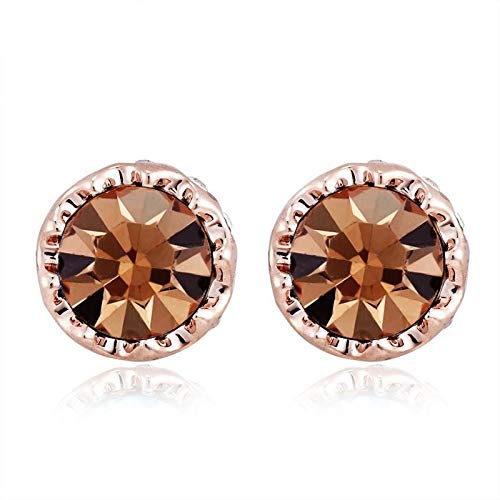 ZMC Women's Rose Gold Plated Swarovski Crystals Stud Earrings, Rose Gold/Purplish Red - ZMC STORE