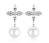 ZMC Women's Rhodium Plated Alloy Austrian Crystals and Imitation Pearls Drop Earrings, Silver/White freeshipping - ZMC STORE