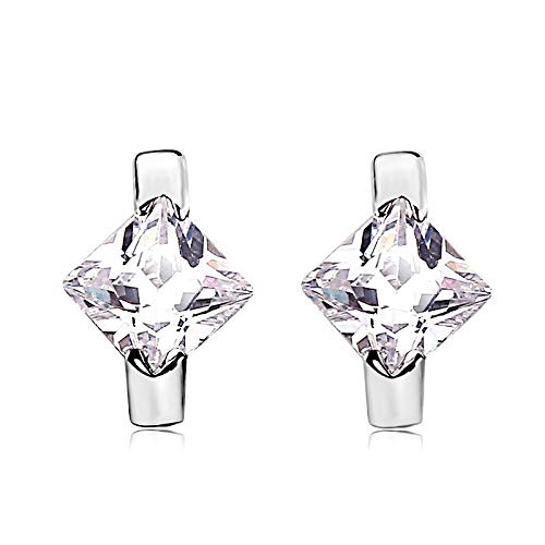 ZMC Women's Rhodium Plated Alloy Swarovski Crystals Stud Earrings, Silver/White freeshipping - ZMC STORE