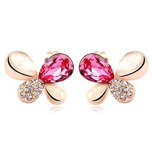 ZMC Women's Rose Plated Swarovski and Austrian Crystals Stud Earrings, Rose/Champagne - ZMC STORE