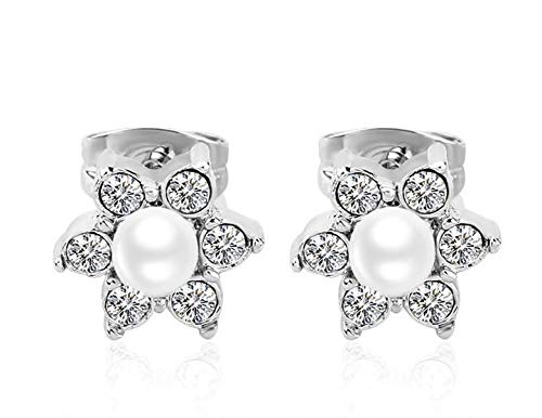ZMC Women's Rhodium Plated Alloy Imitation Pearl and Austrian Crystals Stud Earrings, Silver/White freeshipping - ZMC STORE