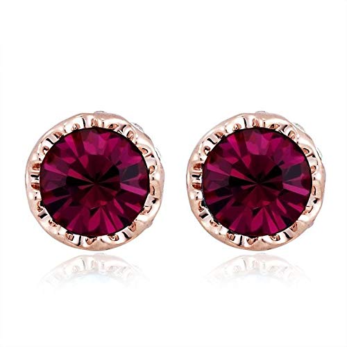 ZMC Women's Rose Gold Plated Swarovski Crystals Stud Earrings, Rose Gold/Purplish Red - ZMC STORE