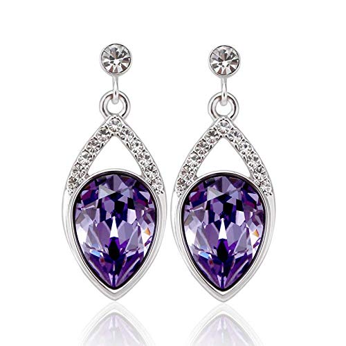 ZMC Women's Rhodium Plated Alloy Swarovski and Austrian Crystals Dangle Earrings, Silver/Tanzanite freeshipping - ZMC STORE