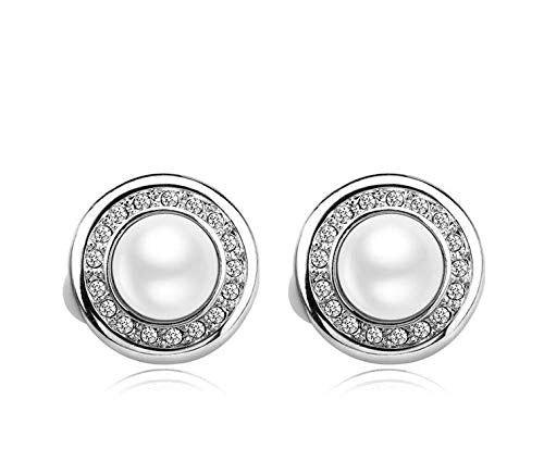 ZMC Women's Rhodium Plated Alloy Imitation Pearl and Austrian Crystals Stud Earrings, Silver/White freeshipping - ZMC STORE