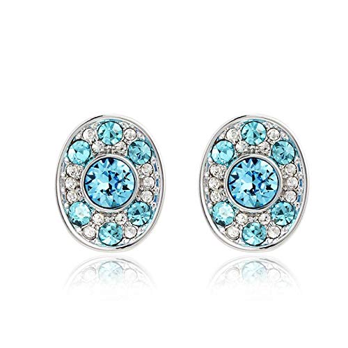 ZMC Women's Rhodium Plated Alloy Swarovski and Austrian Crystals Stud Earrings, Silver/Ocean Blue freeshipping - ZMC STORE