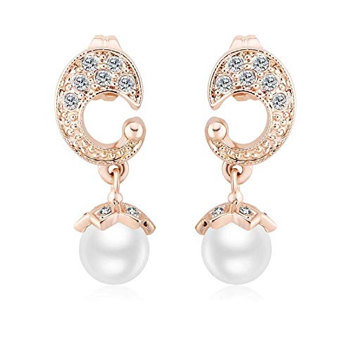 ZMC Women's Rose Gold Plated Austrian Crystals and Imitation Pearls Drop Earrings, Rose Gold/White - ZMC STORE